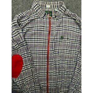 Izod XL Plaid Long-Sleeve Shirt Heart Elbow Patches Zip Closure Navy & White Men